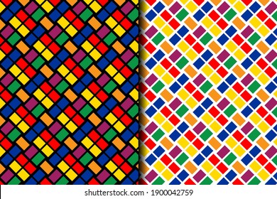 Set of Multicolored rectangle abstract vector seamless pattern in clear tones. white and black background can selected