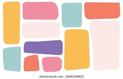 Set of multicolored rectangle shape. Drawing organic blank background. Color speech bubble blobs. Textbox in doodle and hand drawn style. EPS 10 . 