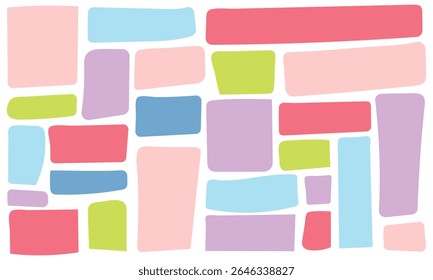Set of multicolored rectangle shape. Drawing organic blank background. Color speech bubble blobs. Textbox in doodle and hand drawn style. EPS 10 . 
