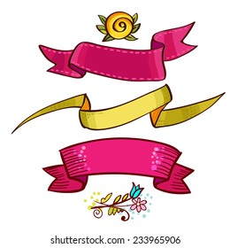 Set of multicolored ribbons and banners