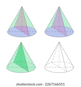 Set of multicolored Right circular cone isolated on the white background. Vector.