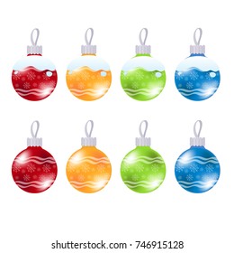 A set of multi-colored round Christmas balls to create a New Year's decor.