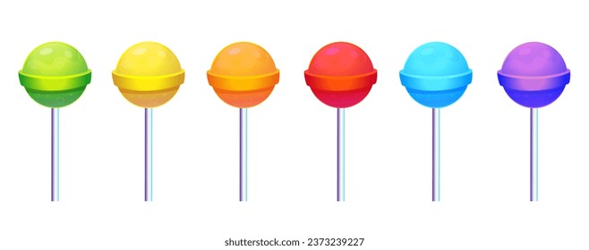 set of multi-colored round lollipops isolated on white background.