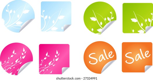 Set of multicolored round and rectangle labels