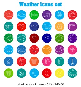 Set of multicolored round weather icons