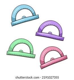 A set of multi-colored school rulers protractor, vector illustration in cartoon style on a white background