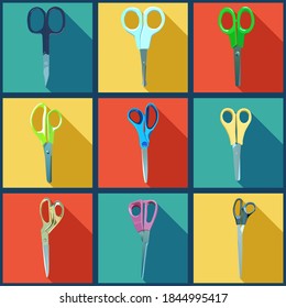 Set of multi-colored scissors. Scissors for cutting something.