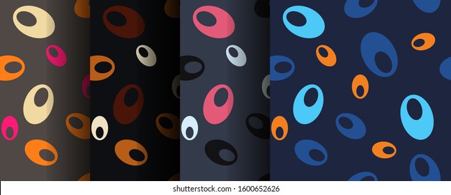 

set of multi-colored seamless patterns with colored ovals. Background, vector. blue, orange, gray, pink . Festive, ornament. fashionable, stylish print. Background, wallpaper, wrapping paper, textil