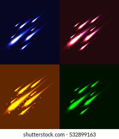 Set of multicolored sequins and shooting stars. Vector element for your creativity