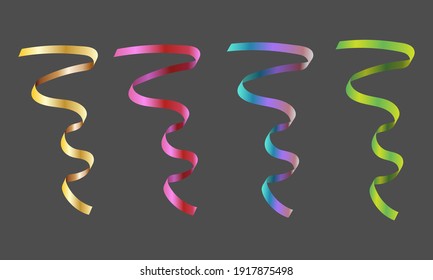 Set of multicolored serpentine road isolated on dark background. Festive design elements. Vector illustration