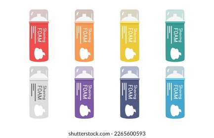 Set of multicolored shaving cream bottles in flat style vector illustration. Simple shaving foam or shaving cream bottle clipart cartoon hand drawn doodle style. Men's domestic vector illustration