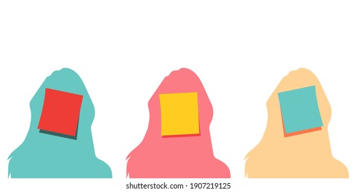 Set of multi-colored sheets of paper on abstract silhouettes. three stickers. Vector illustration. A sticker to remind you of your thoughts or ideas.