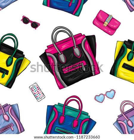 A set of multi-colored shopping bags. Vector illustration for a postcard or a poster, print for clothes. Fashion with style. Background.