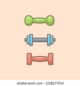 set of multicolored simple cartoon vector dumbbells