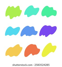 A set of multicolored simple organic abstract shapes of spots, hand-drawn, isolated on white, vector. Irregular amorphous decorative element for a design with text in the background. Brush stroke