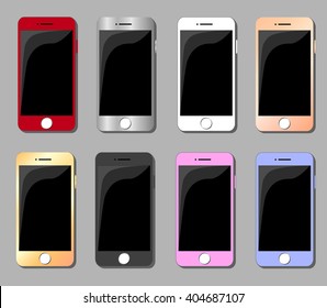 Set of multicolored smartphones flat vector illustration. Smartphone icon flat style. Iphone vector illustration. Smartphone icon picture. Smartphone Icon Drawing. Smartphone Icon Image. 