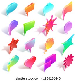 Set of multicolored speech bubbles icons.Colorful templates with shadow for text.Isometry.3D.Vector illustration.