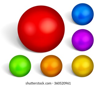 Set of multicolored spheres with shadows on white background