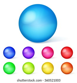 Set of multicolored spheres with shadows on white background