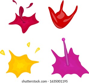 Set of multicolored splashes of drinks beautiful abstract objects for design on a white background