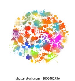 Set Multi-colored spots of paint on a white background. A circle of blots. Mixed media. Vector illustration.