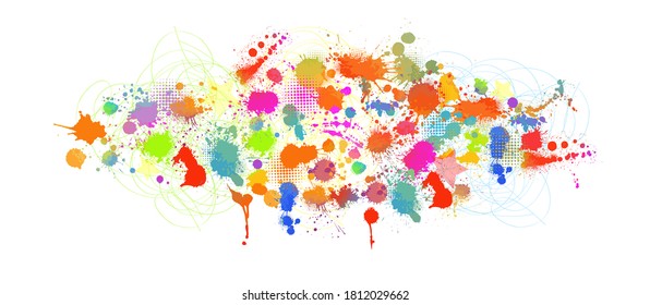 Set Multi-colored spots of paint on a white background. A circle of blots. Mixed media. Vector illustration.