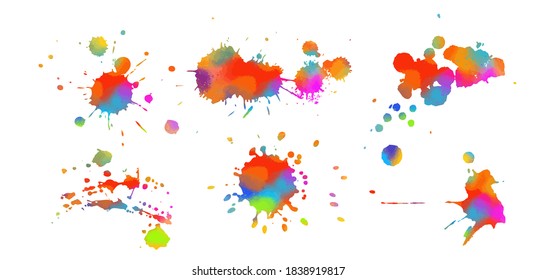 Setzen Sie mehrfarbige Farbpunkte auf weißem Hintergrund. farbiger Rahmen. Gemischte Medien. Vektorgrafik.