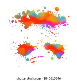 Set Multi-colored spots of paint on a white background. Grunge frame of paint. Mixed media. Vector illustration.