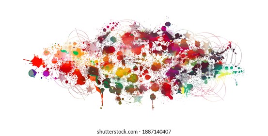 Set Multi-colored spots of paint on a black background. Mixed media. Vector illustration.