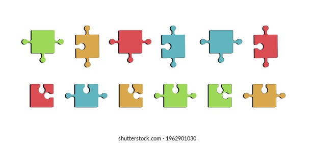 Set of multicolored square puzzles isolated on a white background. Vector illustration, flat cartoon design isolated on white background, eps 10.