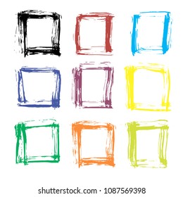 Set of multi-colored squares hand drawn on a paper. Vector illustration. Squares isolated on white background.