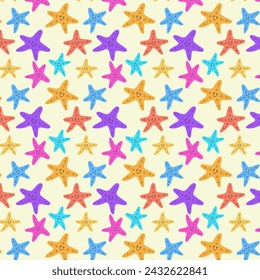 Set of multi-colored starfish isolated on a light background. Cute kawaii summer design