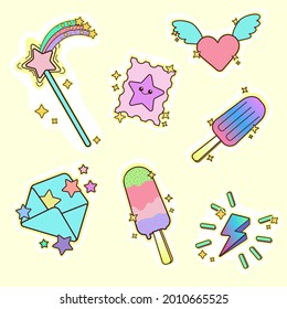 set of multicolored stickers with small stars