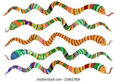 Set of Multicolored Striped Snakes, Symbols of Chinese New Year 2013, Vector Version