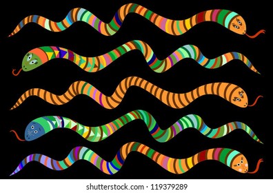 Set of Multicolored Striped Snakes, Symbols of Chinese New Year 2013, Vector Version