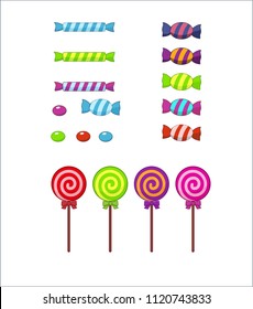 Set of multi-colored striped sweets, lollipops on isolated background