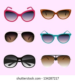 Set of multi-colored sunglasses, vector.