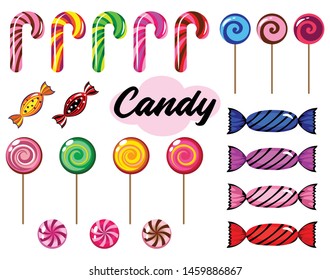 Set of multicolored sweets and lollipops on a white background