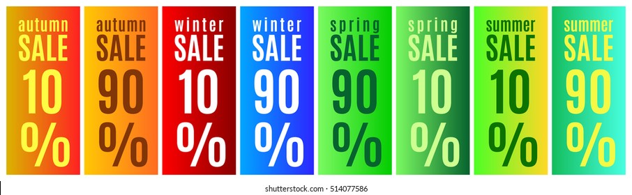 Set of multi-colored tablets with an inscription indicating the seasonal sales discounts percentage. Template for use in commercial activities.  Pattern for business. Vector illustration
