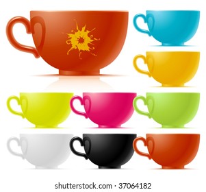 Set of multi-colored of tea cup