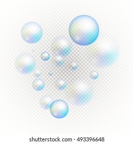 Set of multicolored transparent soap bubbles. Graphic concept for your design