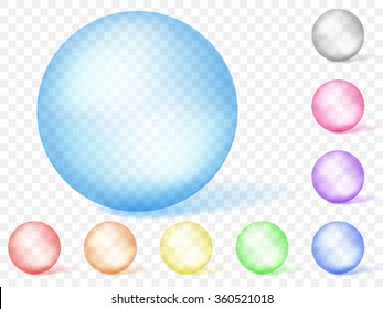 Set of multicolored transparent spheres. Transparency only in vector format. Can be used with any background