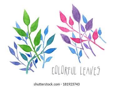 set of multicolored tree branches with leaves