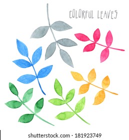 set of multicolored tree branches with leaves