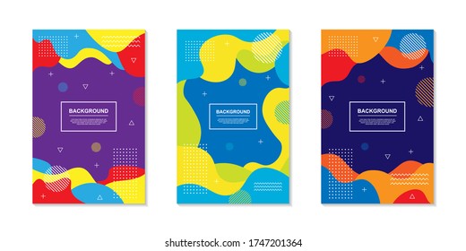 Set of multicolored trendy dynamic background with geometric elements shape designs. Vector