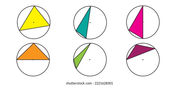 a set of multicolored triangles inscribed in a circle, a visual aid, a poster on geometry, a template of drawings for problems, theorems, didactic material