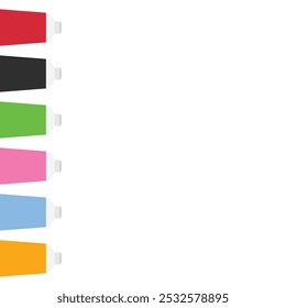Set of multicolored tubes. mockup. Green, blue, pink, yellow and black colors. Isolated in white background.