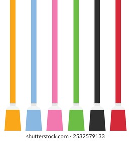 Conjunto de tubos multicoloridos. mockup. Cores verde, azul, rosa, amarela e preta. Isolado em fundo branco.
