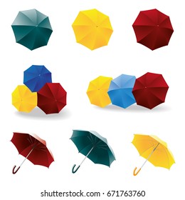 Set of multi-colored umbrellas isolated on white background. Vector illustration.