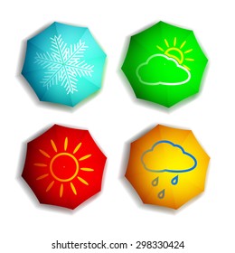 Set of multicolored umbrellas. Seasons. Vector Image Stock.